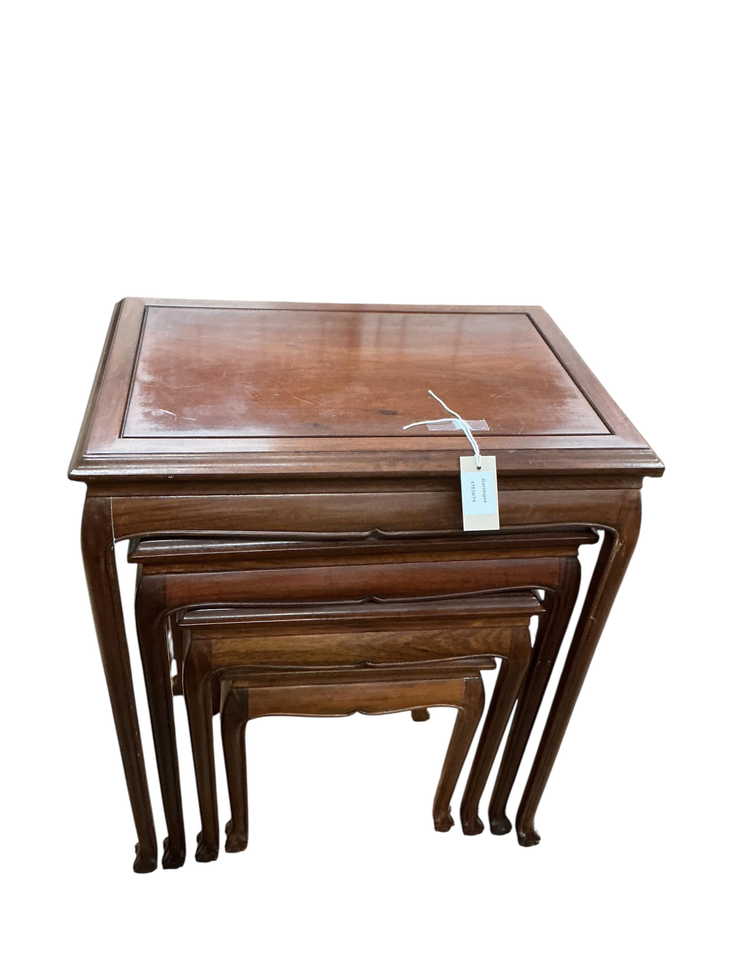 A quartetto of Chinese hardwood tea tables, width 56cm, depth 39cm, height 67cm